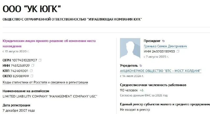 АО «БТС‑Мост Холдинг» Руслана Байсарова приобрело управляющую компанию ЮГК; активы ранее отошли государству 15 июля 2025 года.